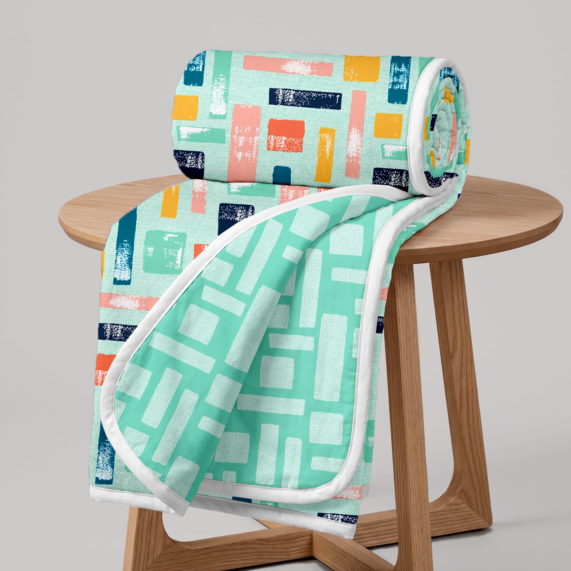 Divine Casa 120 GSM Reversible AC Throw Blanket for Single Bed | Breathable Microfiber Dohar | Size 210 x 140 cm | Abstract | Teal Grey