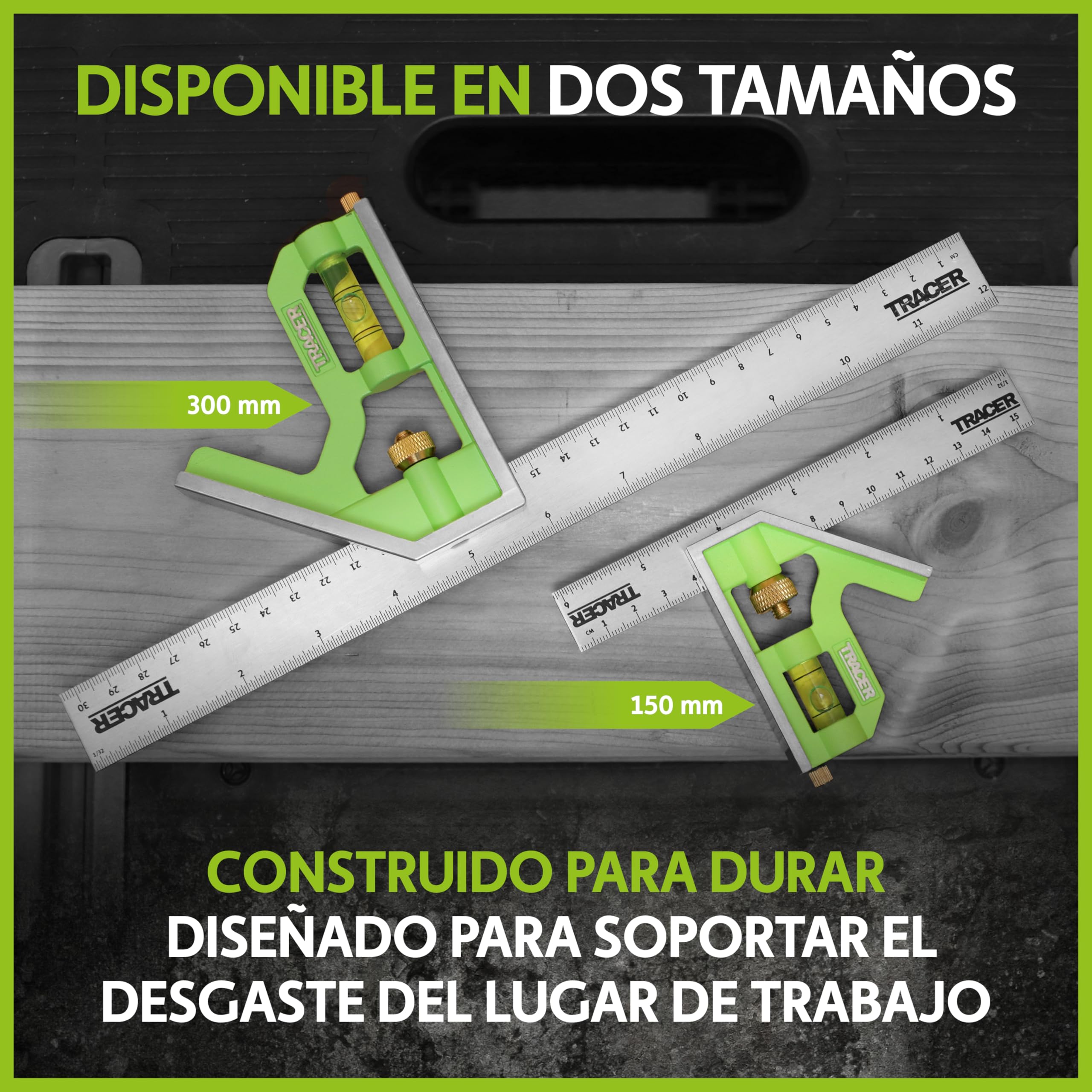 TRACER Combinación cuadrada de 300 mm. Herramienta de medición de 45/90 grados con nivel de burbuja integrado y herramienta de escritura. Escalas métricas e imperiales