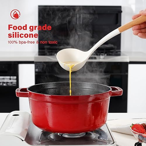 Miniatura 4 de NCUE Juego de utensilios de cocina, juego de utensilios de cocina de silicona antiadherente grande, 6 piezas, mango de madera, resistente al calor,