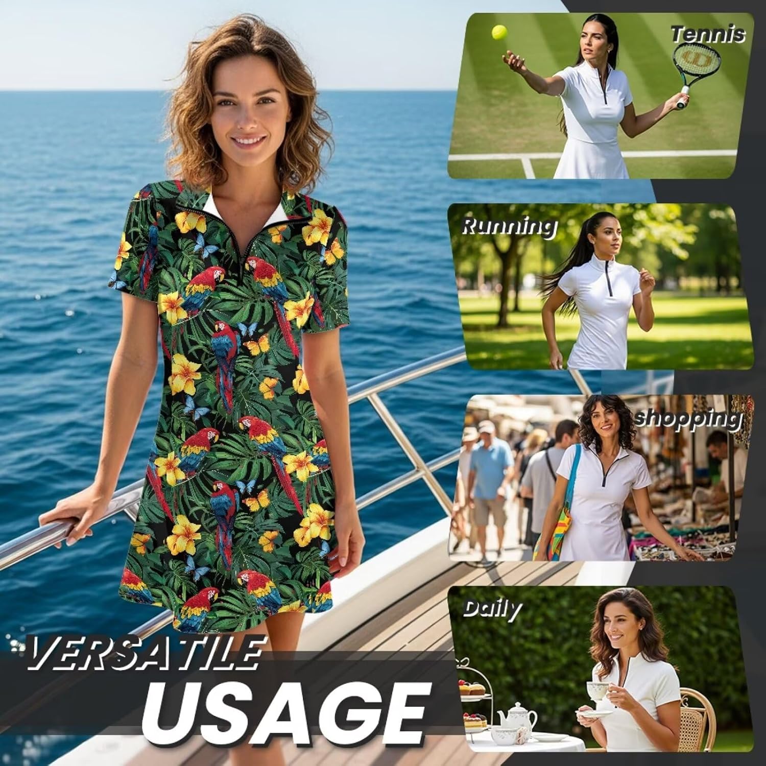 Golf Short Sleeve Dress Soft Workout Active Athletic Dresses with Shorts and Pockets Golf Outfit