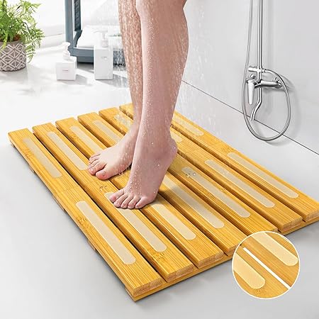 Amazon.com: Bath Mat for Bathroom Luxury Shower - Non-Slip Bamboo ...