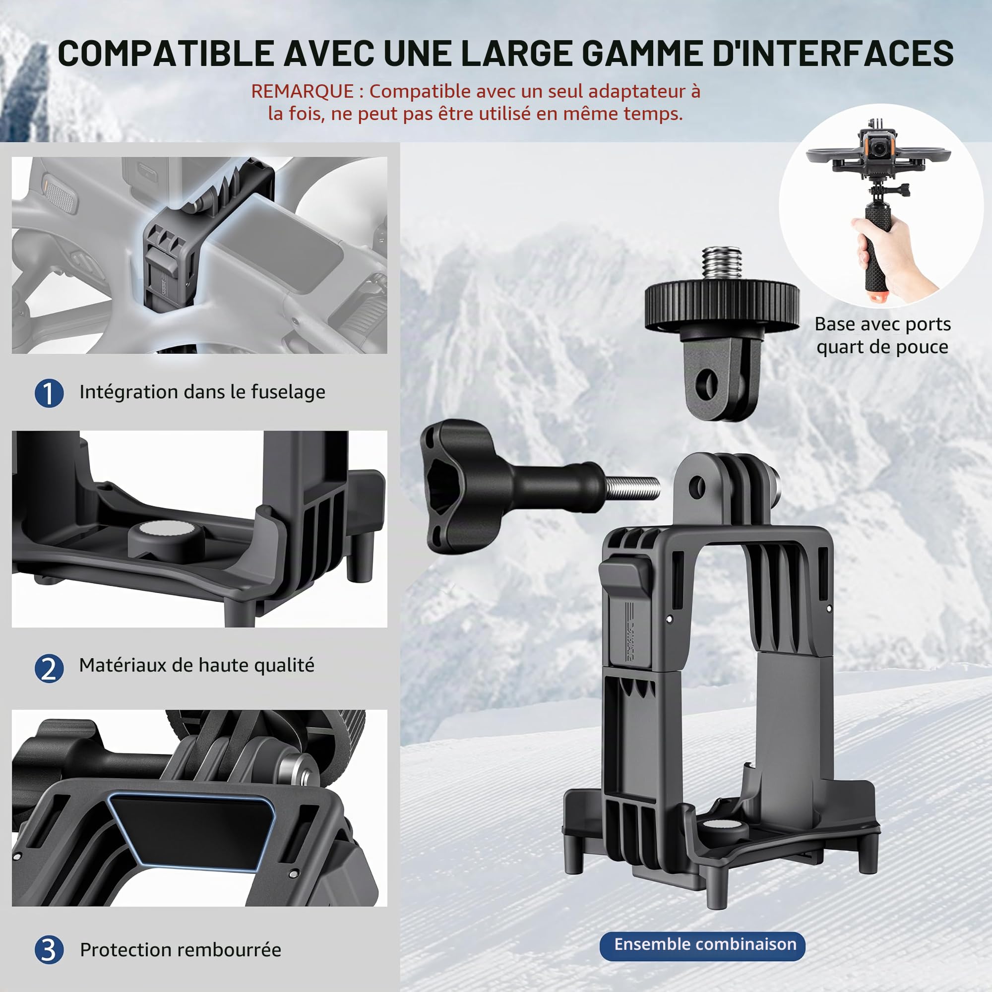 STARTRC Support de caméra Avata 2 pour DJI Avata 2/Action4, pour Gopro, pour Insta360 X4/X3/Ace Pro, Support de caméra de Sport Multifonctionnel Accessoires