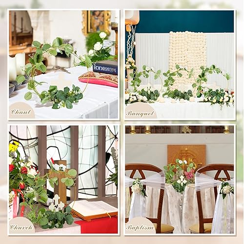 Miniatura 5 de 24 centros de mesa de bautismo para mesas, 12 cruces de madera para manualidades, 12 centros de mesa de aro floral de metal con soporte, centros de