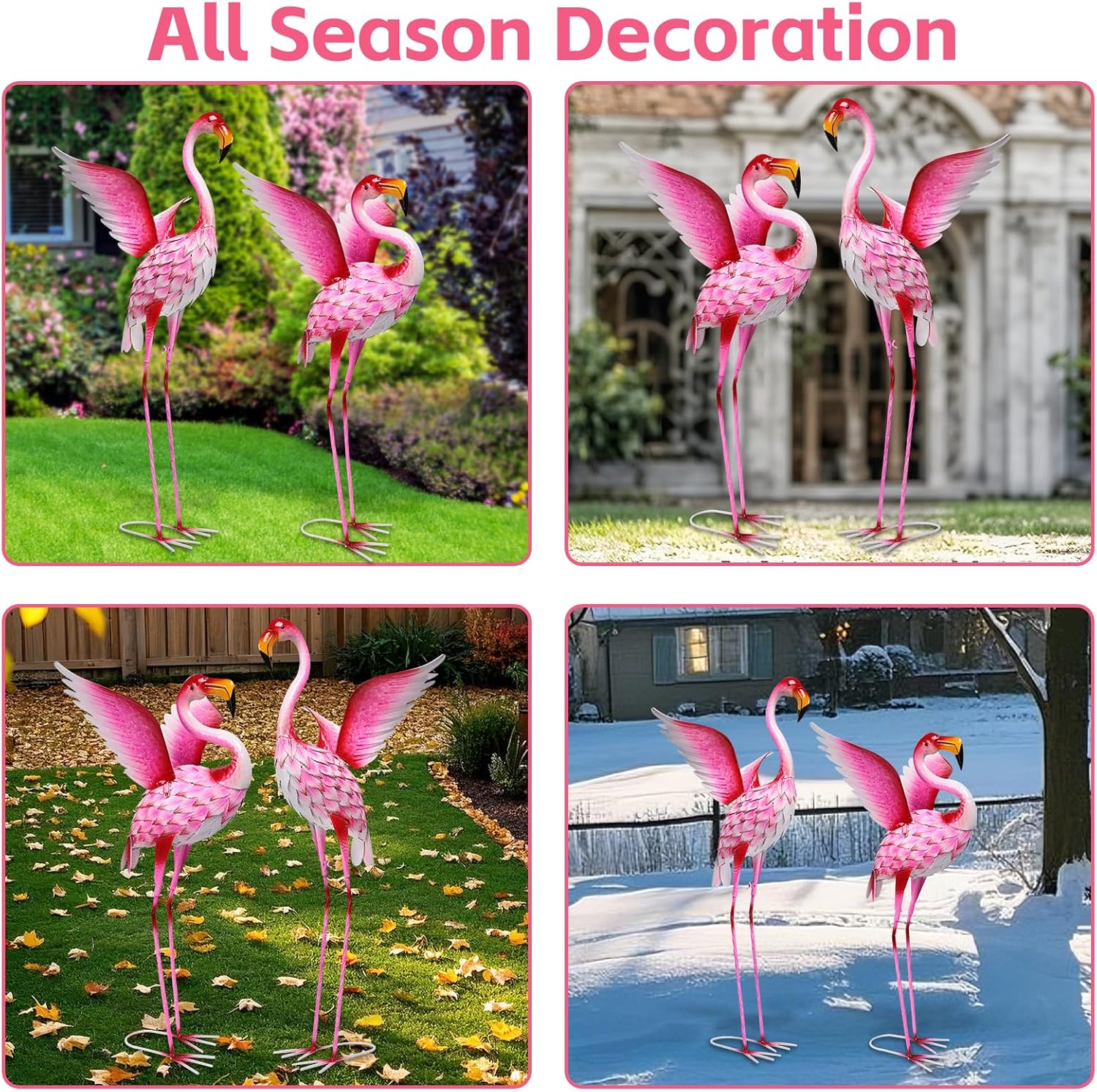 WONDER GARDEN Pink Flamingo Statue-Garden Statues for Outside - 2 Pack Flamingos Sculptures Statue, Metal Birds Yard Art for Pond, Patio, Outdoor, Porch Decor