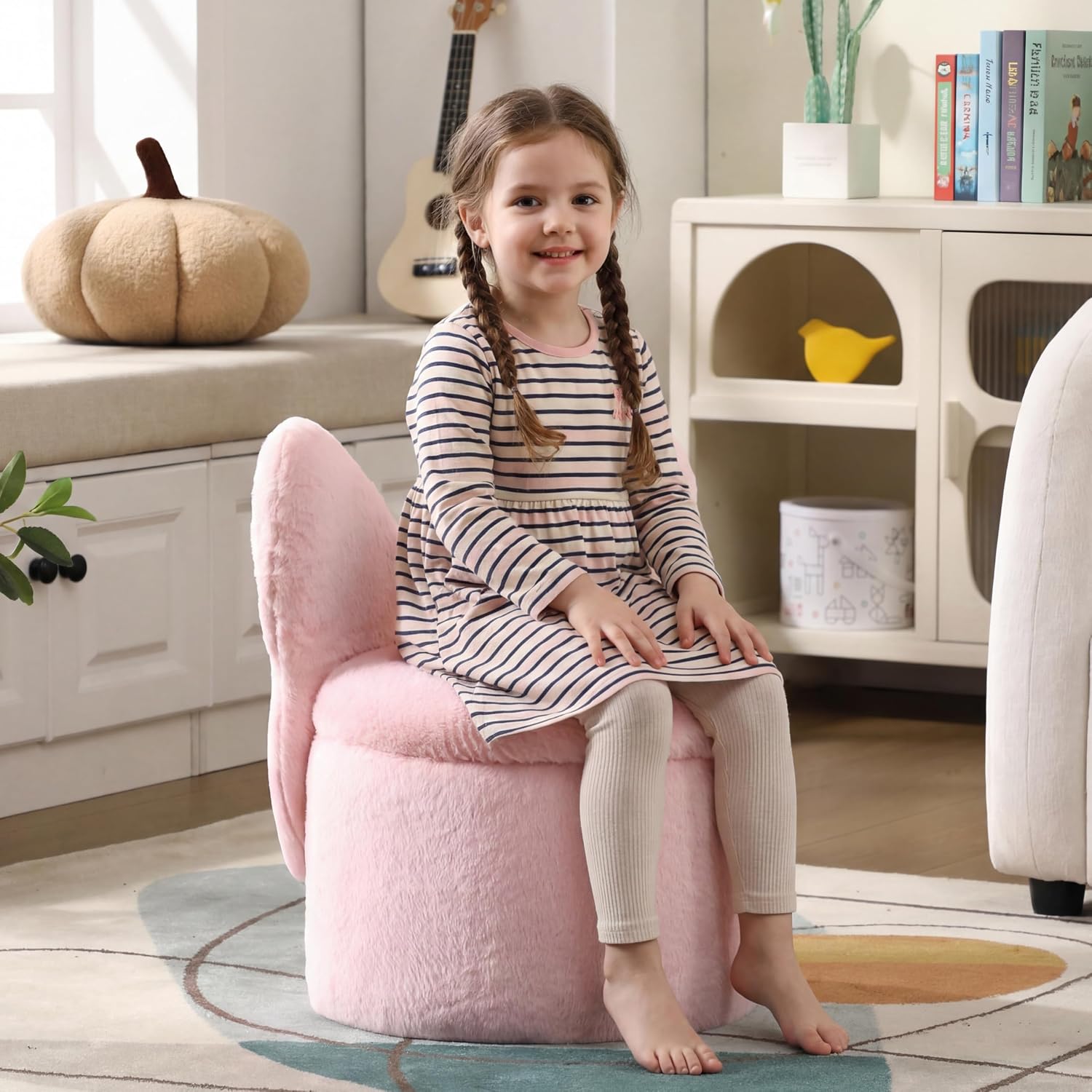 Butterfly Ottoman, Kids Ottoman Chairs, Kids Stool Chair with Storage, Kids Armchair, Toddler Cute Kid Armchairs, Butterfly Chair for Playroom/Living Room/Bedroom, Pink