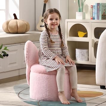 Butterfly Ottoman, Kids Ottoman Chairs, Kids Stool Chair with Storage, Kids Armchair, Toddler Cute Kid Armchairs, Butterfly Chair for Playroom/Living Room/Bedroom, Pink