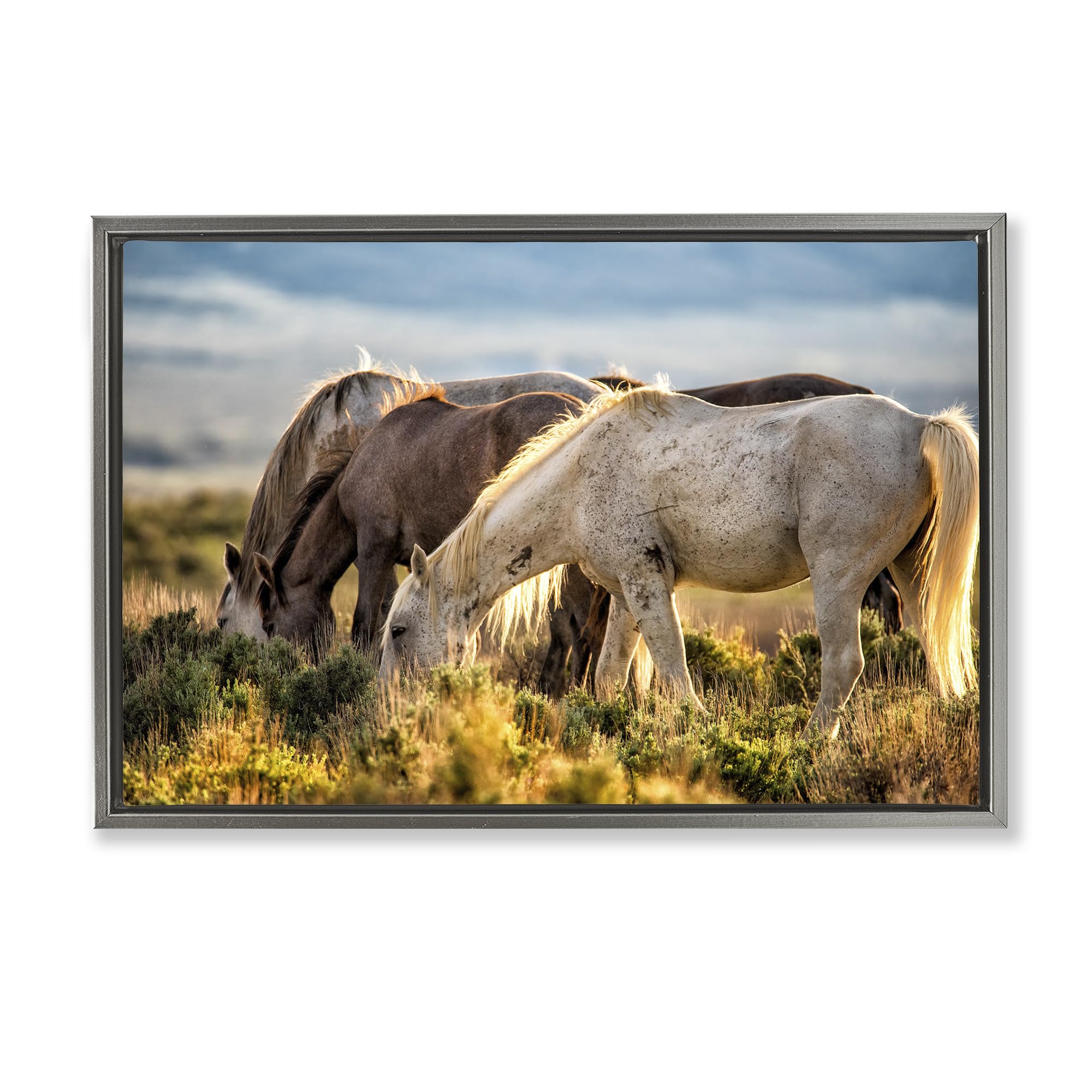 Stupell Industries Luster Gray (Matte) 'Equine Evening Graze'| Floating Frame Canvas Art