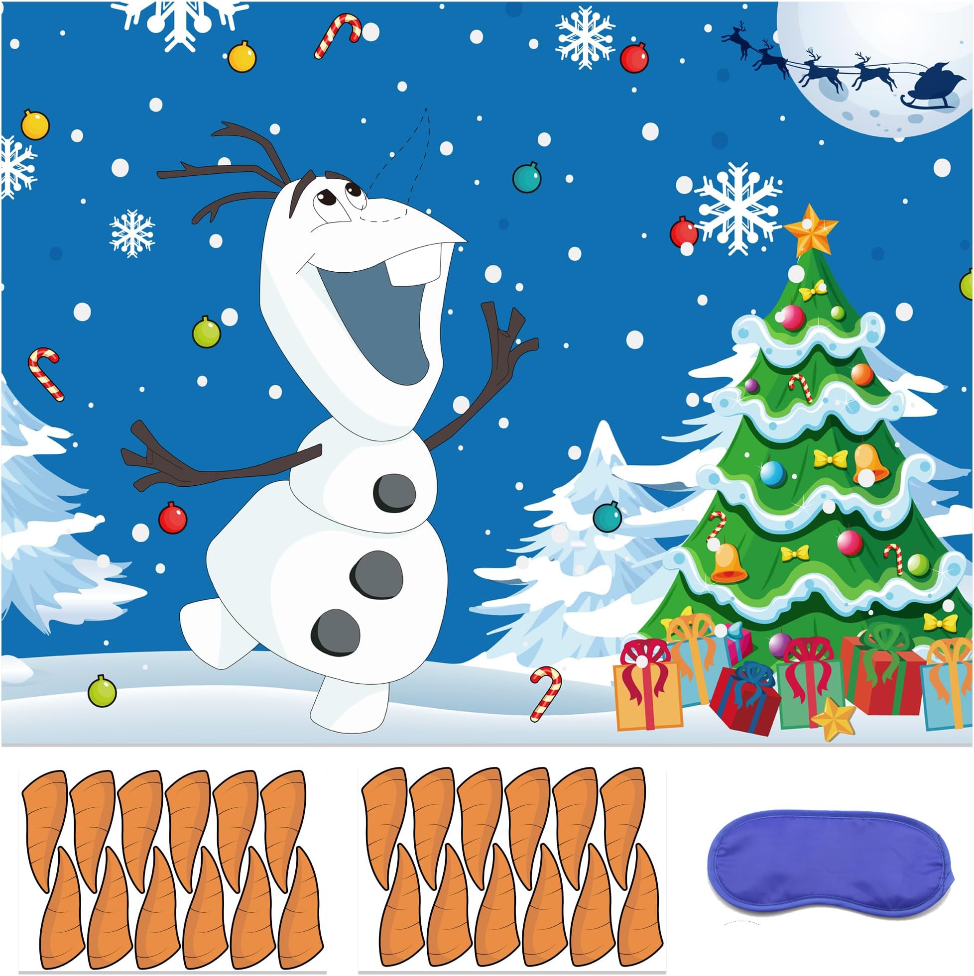 ROCWOHOROCWOHO Pin The Nose on The Olaf Game for Kids Froze Party Olaf Pin Game with 24Pcs Nose Stickers Birthday Shower Christmas Party Supplies Activities