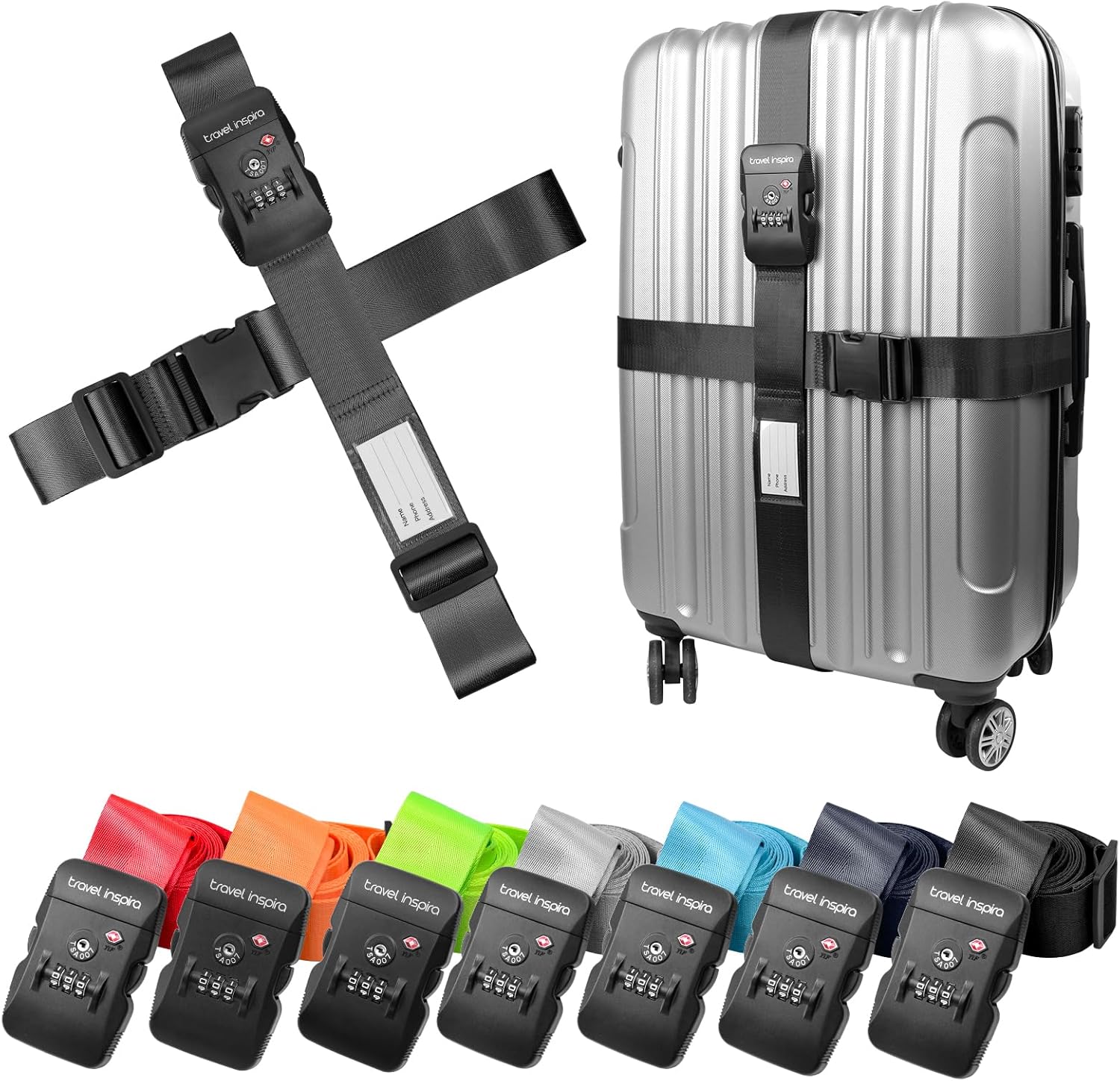 Travel Inspira TSA Lock Luggage Straps for Suitcases | Anti-Burst Protection, High Visibility Color, Easy Identification | Adjustable Heavy-Duty Belt for 20-32 Inch Suitcases