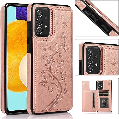 Vista 23 de Phone Case for Samsung Galaxy A52 5G/4G with Tempered Glass Screen Protector and Card Holder Wallet Cover Stand Flip Leather Cell Accessories Glaxay