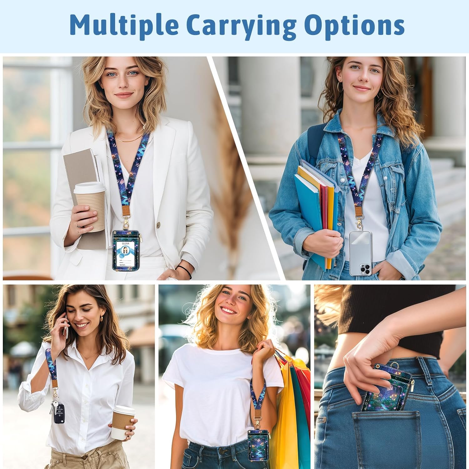 Forest Firefly Lanyard Wallet with ID Badge Holder, Floral Small RFID Wallet Women Keychain Wristlet, Slim Credit Card Holder with Zipper Pocket Phone Lanyard Wrist Strap Name Tag Office Teacher Gift - Image 2