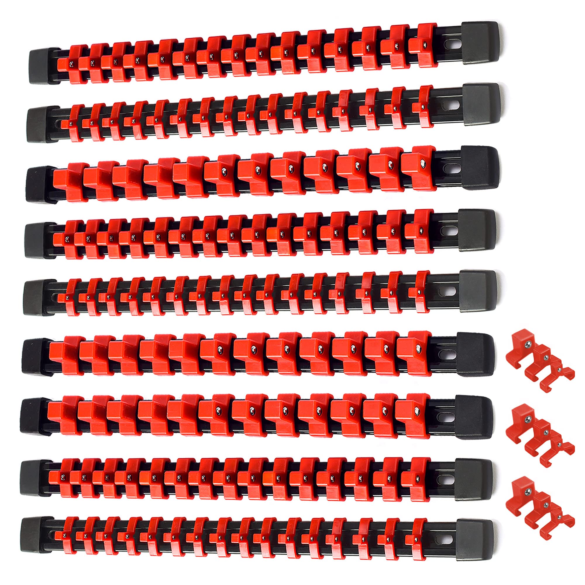 ALOANES 9PC ABS Socket Organizer, Socket Rails Fit 1/2 inch, 3/8 inch and 1/4 inch Drive, Heavy Duty Socket Holders Hold up to 129 Sockets, Black