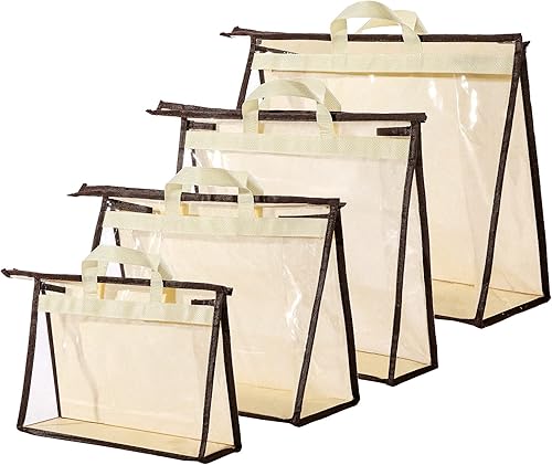Vista 44 de CINPIUK Bolsas de almacenamiento transparentes para armario, bolsa de almacenamiento colgante con cremallera para bolsos, M Beige,Gris,Rosa
