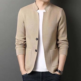 Men's Blazer Collar Button Down Sweater Relaxed Fit Knit Cardigan Sweater Fashion Casual Lightweight Sweaters