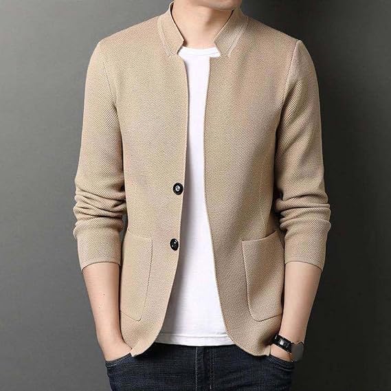 Men's Blazer Collar Button Down Sweater Relaxed Fit Knit Cardigan Sweater Fashion Casual Lightweight Sweaters