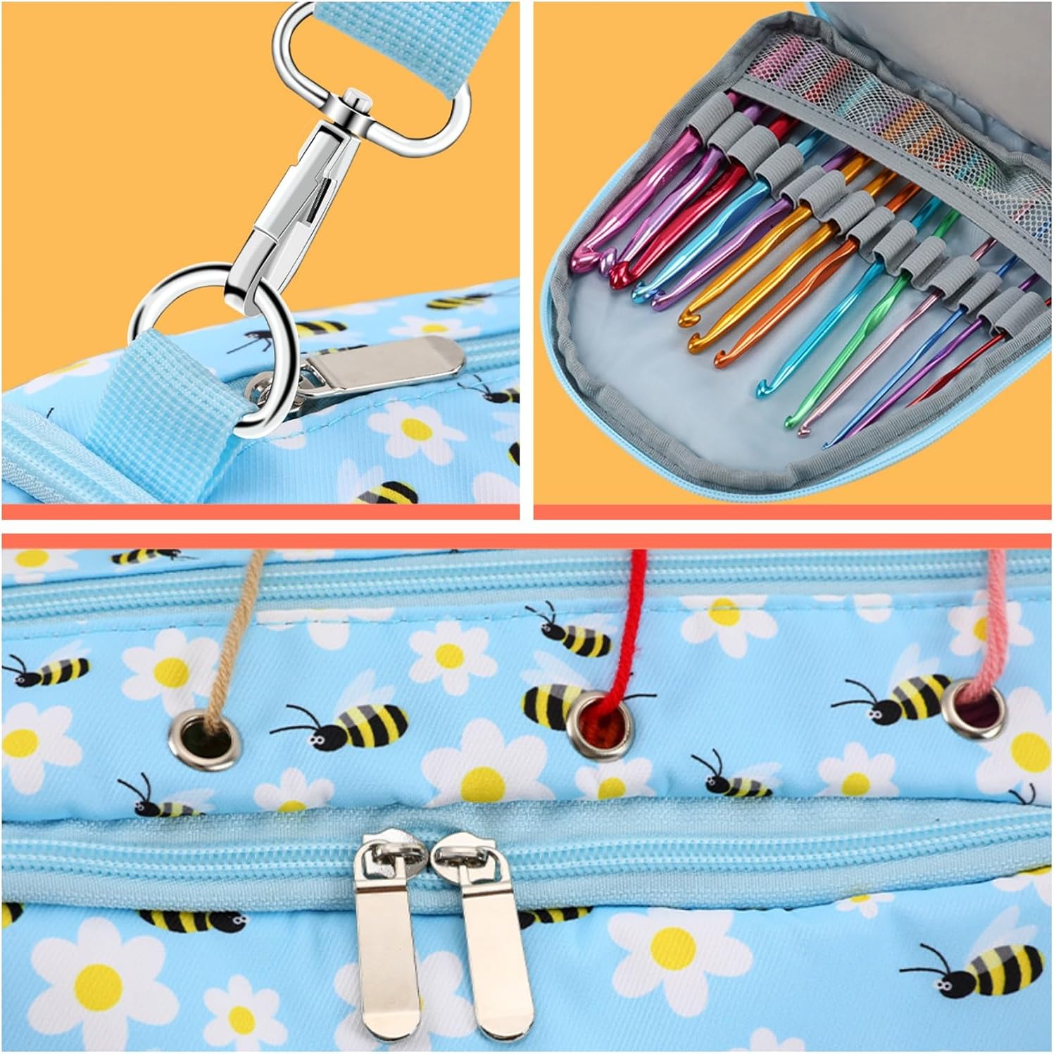 Yarn Bag with Holes for Crochet, Traveling Yarn Storage Organizer Crochet Bag and Tote for Crochet Supplies, Store Huge Amount of Stuff, Carry-on Carrier Bag Case Gifts for People Who Crochet