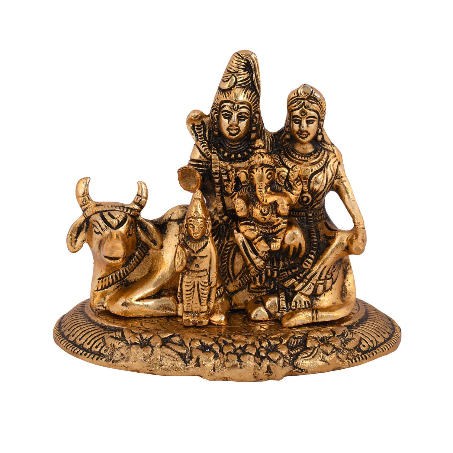 AONA Metal Lord Shiva Parvati Kartikeya and Ganesha Murti Shiv Family Parivar Idol Statue for Home Décor Mandir Temple Gift Showpiece Gold Height 4 Inches - Image 3 thumbnail