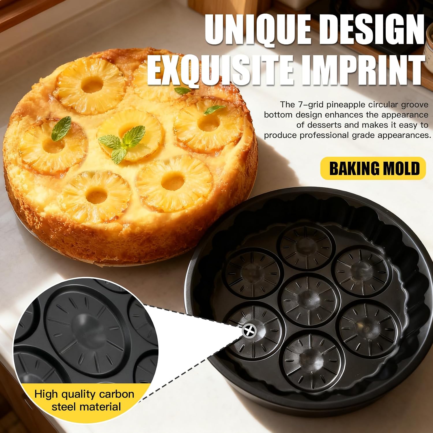 Pineapple Upside Down Cake Pan - 8-Cup Large Pineapple Cake Mold, Nonstick Reusable Homemade Decorative Baking Cup for Large Family Gatherings and Parties