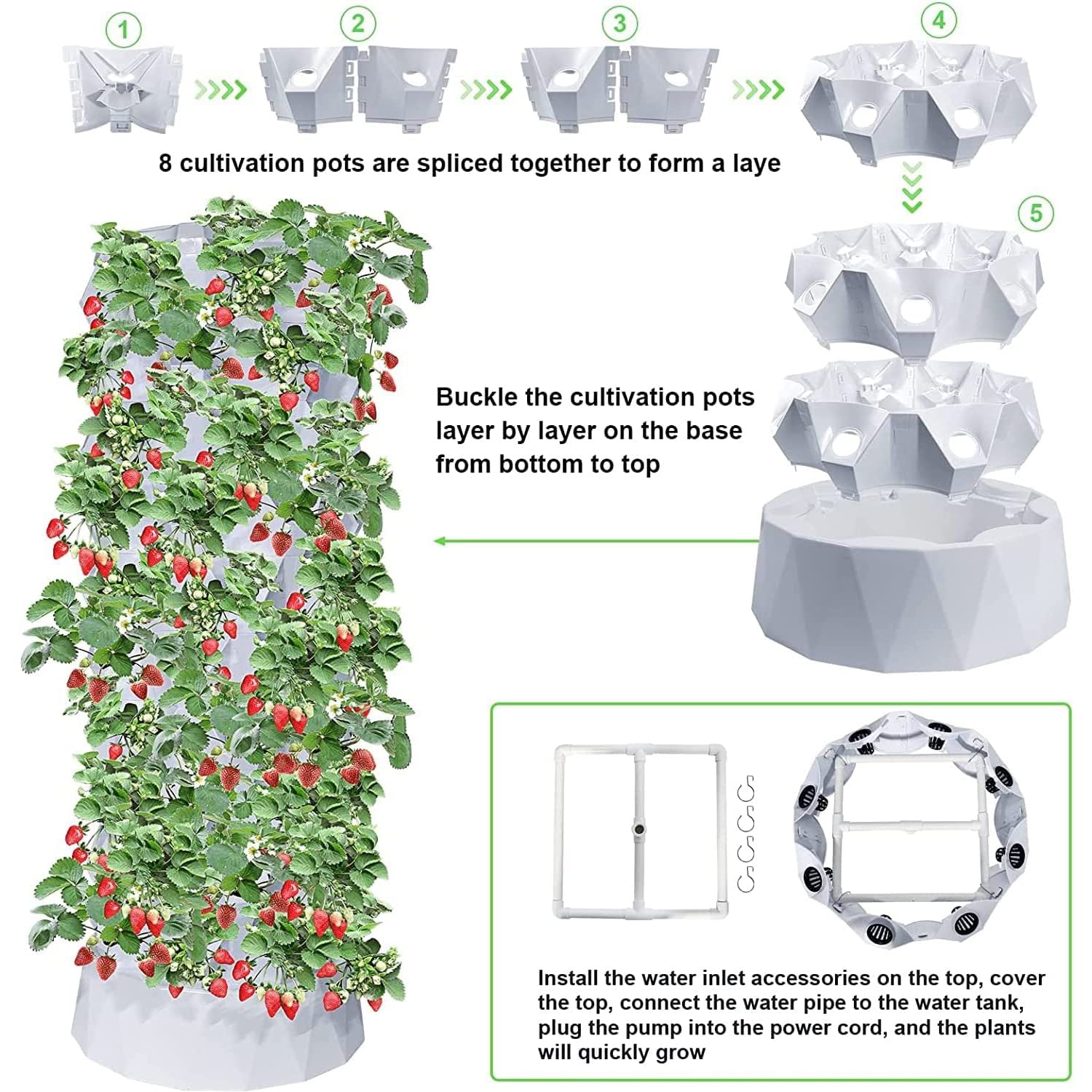 FAXIOAWA Sistema de Cultivo Interior hidropónico Vertical, Kit de Sistema de Cultivo de Torre hidropónica, Torre de Cultivo Multicapa para Cultivar Hierbas, Frutas, Verduras, 8 Capas 64 macetas