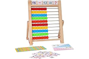 KIDWILL Wooden Frame Abacus with Multi-Color Beads, Counting Sticks, Number Alphabet Cards
