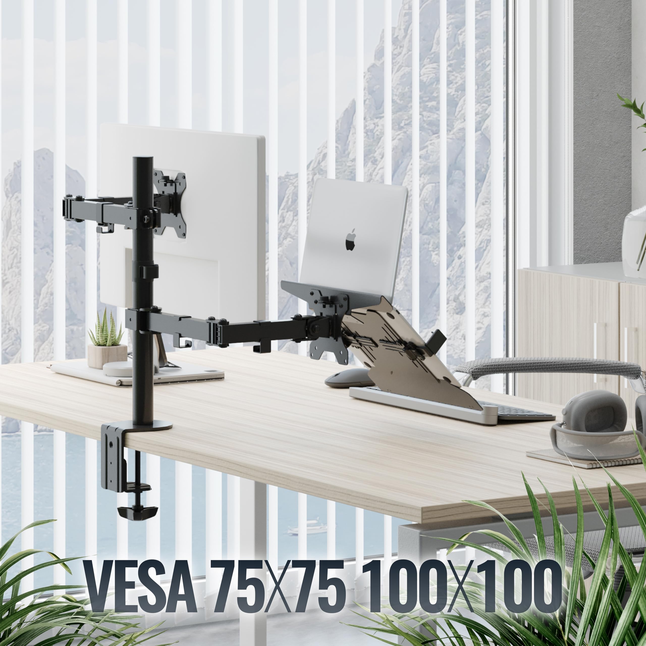 RICOO Uchwyt na laptopa, CZ3028, Lap Desk, regulowany, uchwyt na monitor, taca na laptopa, VESA 75 x 75/100 x 100, matowa czerń, uchwyt na ekran, 30 x 28 cm, stojak na laptopa, stojak na laptopa,