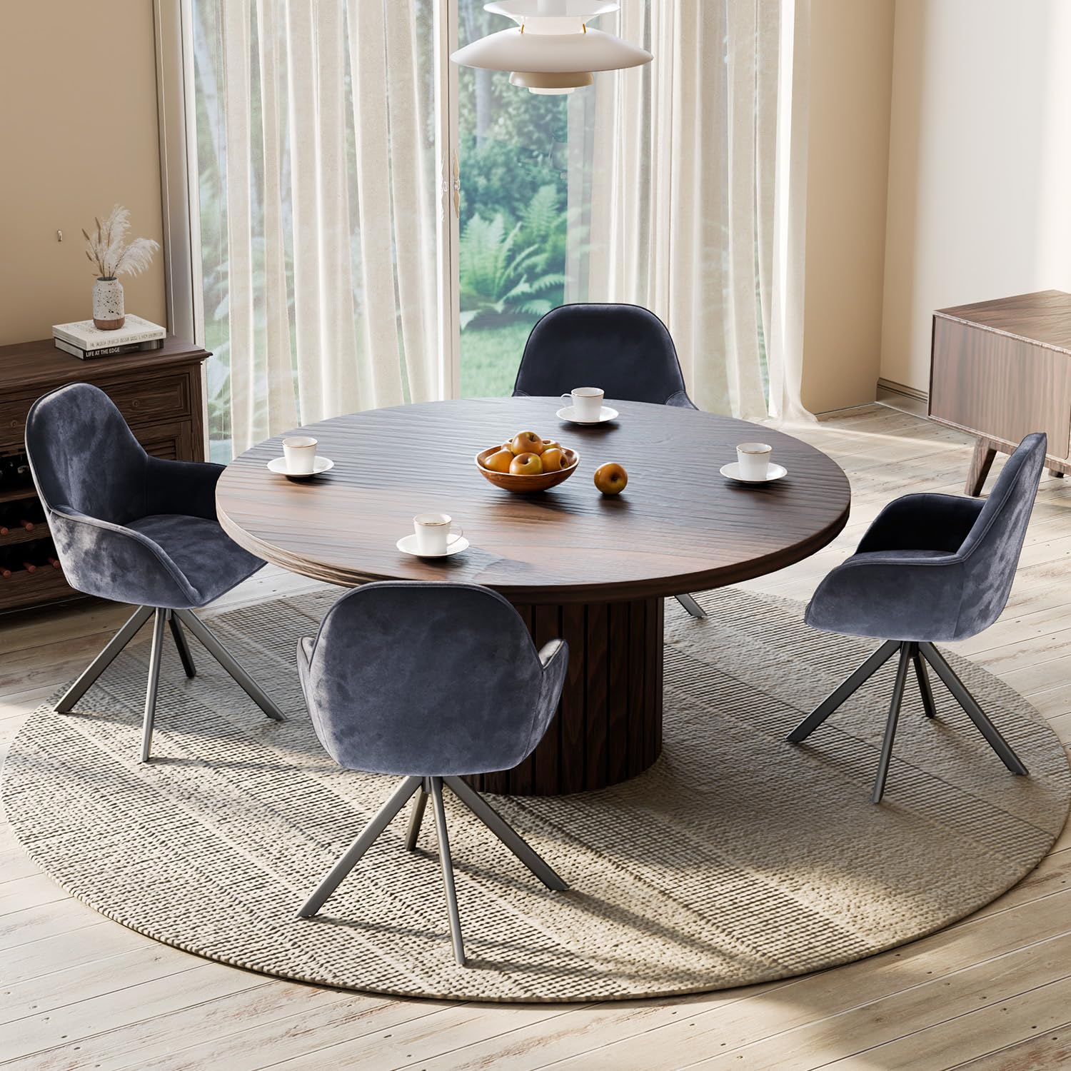 ELUCHANG Sillas de Comedor Pack 4, Giratorias 360°, Butaca Elegante de Terciopelo, Silla Nórdica Moderna con Reposabrazos, para Salón, Cocina y Escritorio, Gris