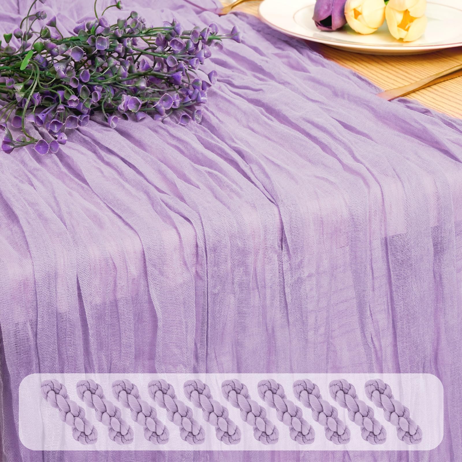 10 Pack Lavender Cheesecloth Table Runner, 45 x 275 cm Lilac Purple Boho Rustic Gauze Cheese Cloth Table Runner Romantic Sheer Fabric Cheese Cloth Table Runner for Wedding Party Garden Farmhouse