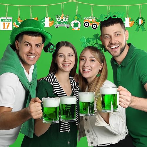 Miniatura 2 de Adornos de trébol del día de San Patricio, decoraciones de árbol del día de San Patricio, adornos colgantes de madera irlandeses de cuatro tréboles