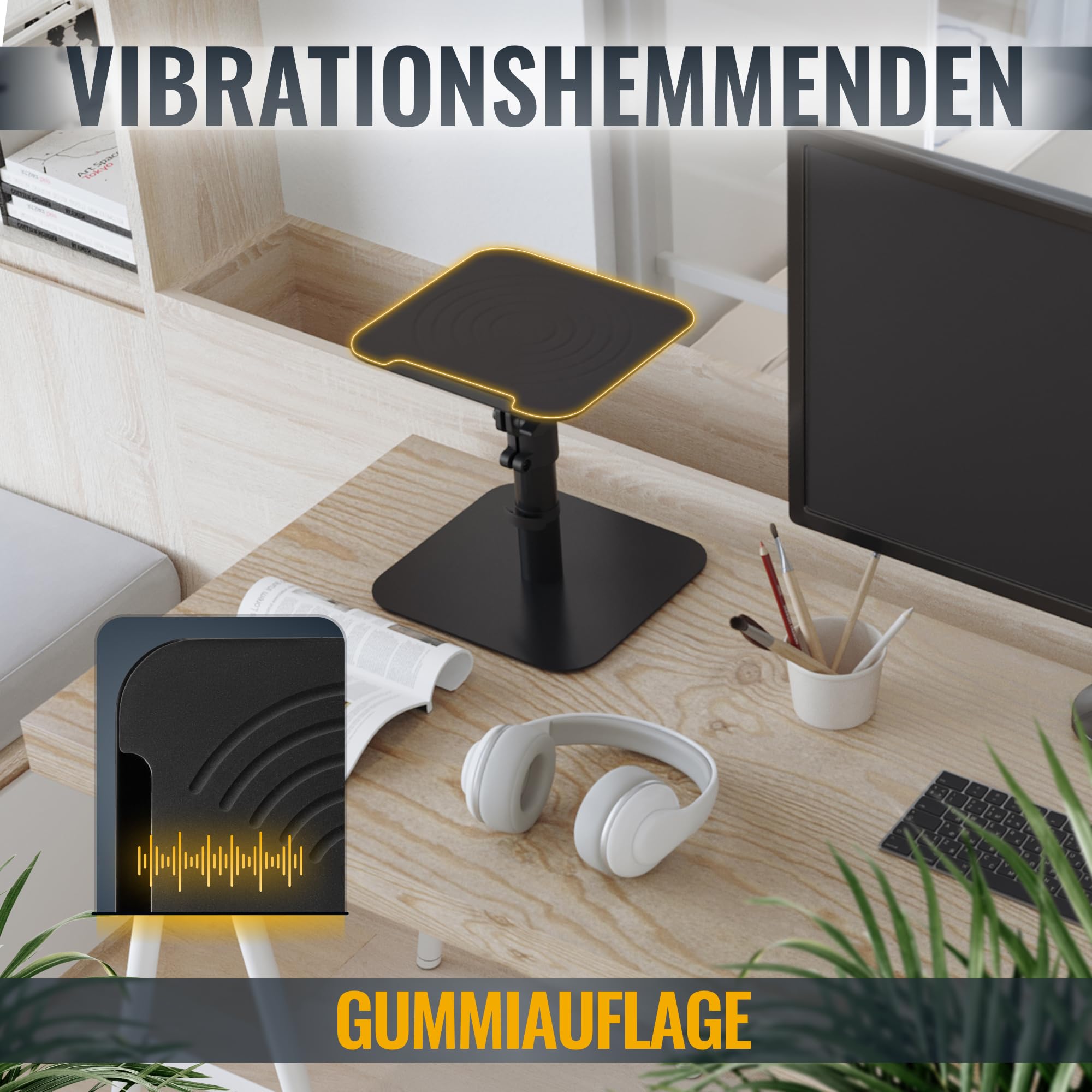 RICOO Soporte de Mesa para Altavoces LH069-T Soporte Ideal para Sonido Envolvente y Alta Fidelidad Juego de 2, 240x240x405 mm Negro