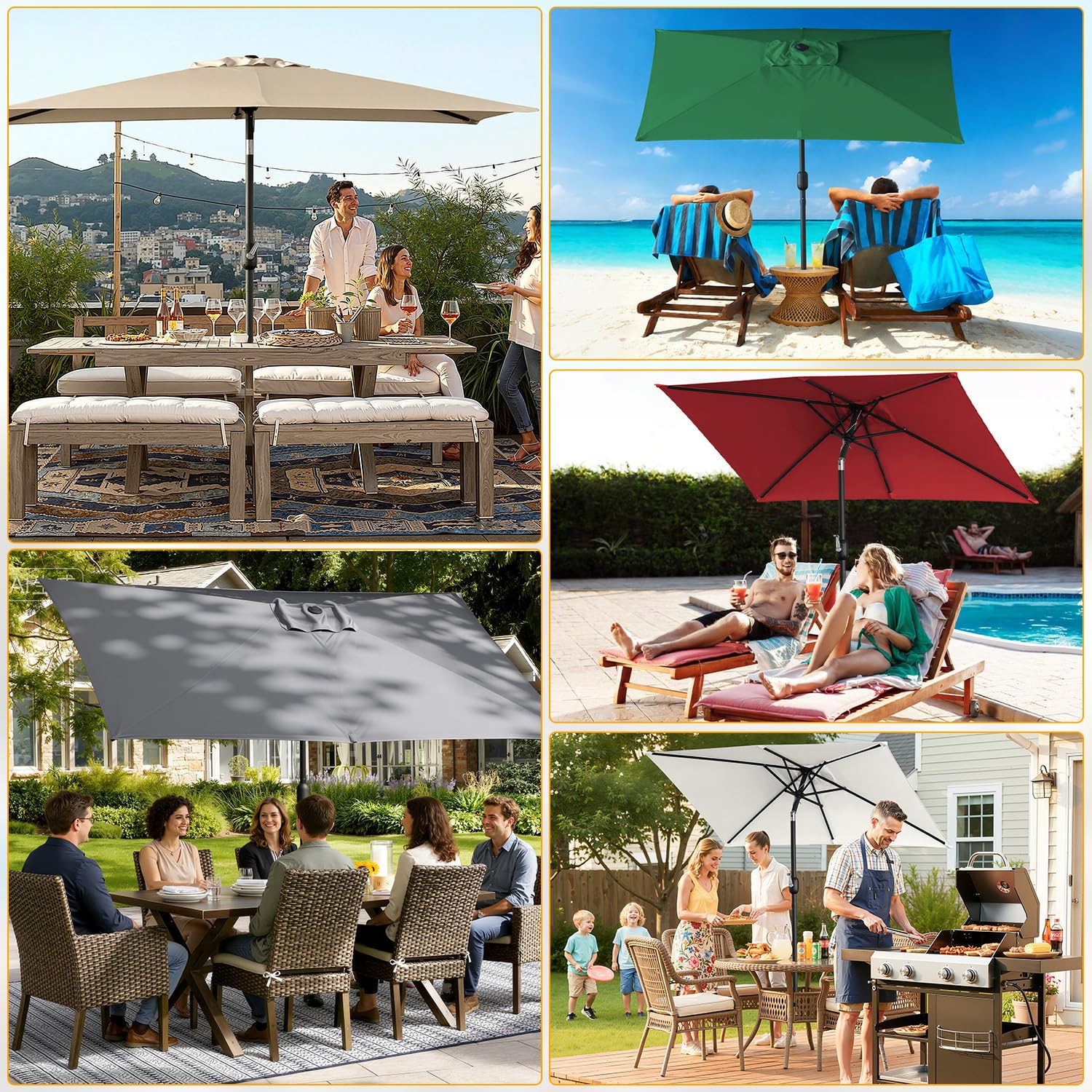 Parasol 1,4x2,1/2x3 m, UV50+, Parasol z korbą i regulacją pod kątem 30°, 160g/m² poliestru, bez podstawy, duży parasol z korbą do basenów, balkonów i ogrodów, z LED/bez LED