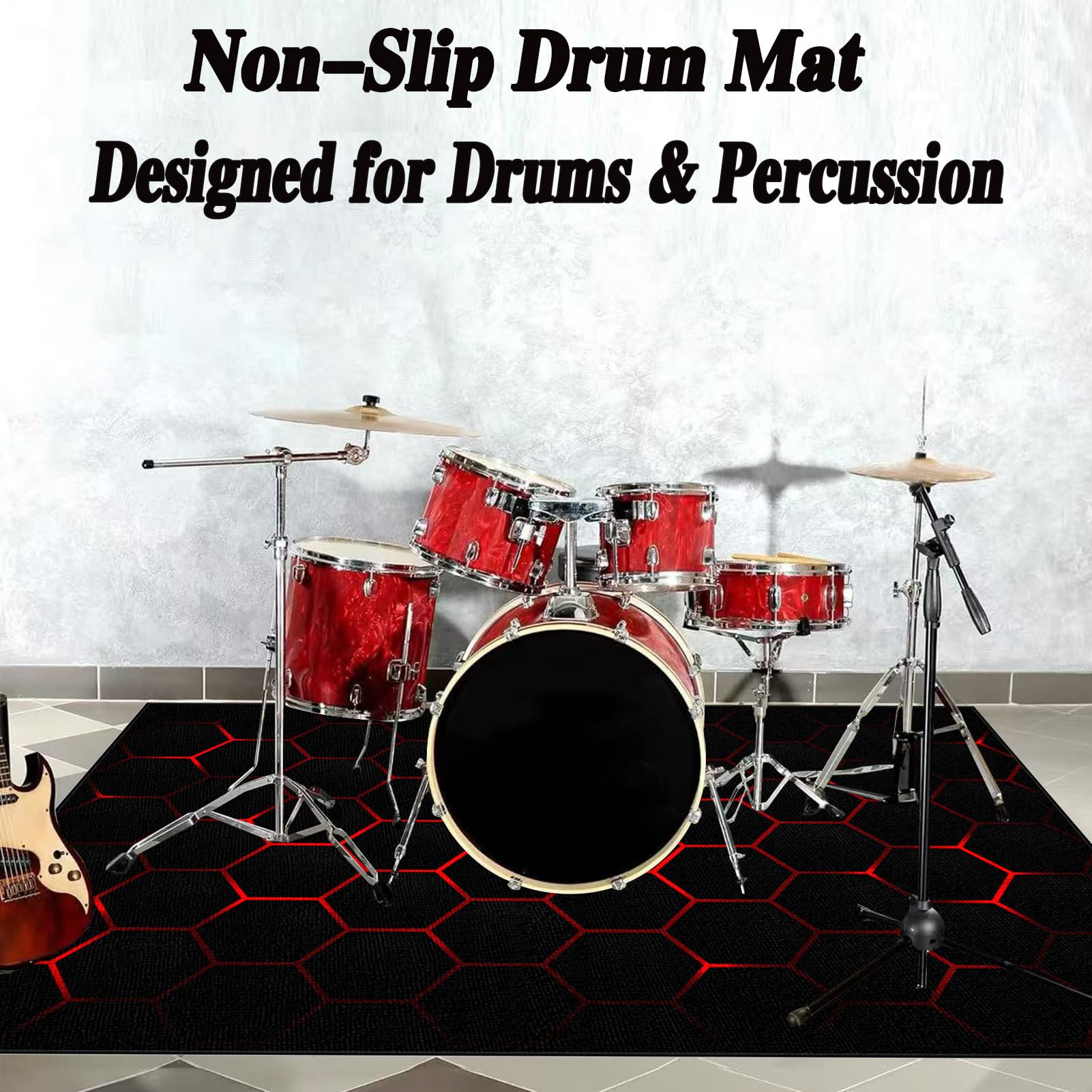 Tappeto Batteria Insonorizzato, Tappeto per Batteria, Drum Carpet per Batteria Elettronica, Assorbimento degli Urti Antiscivolo Pad, Drum Tappeto per Musica Pratica E Performance 200 x 160 cm