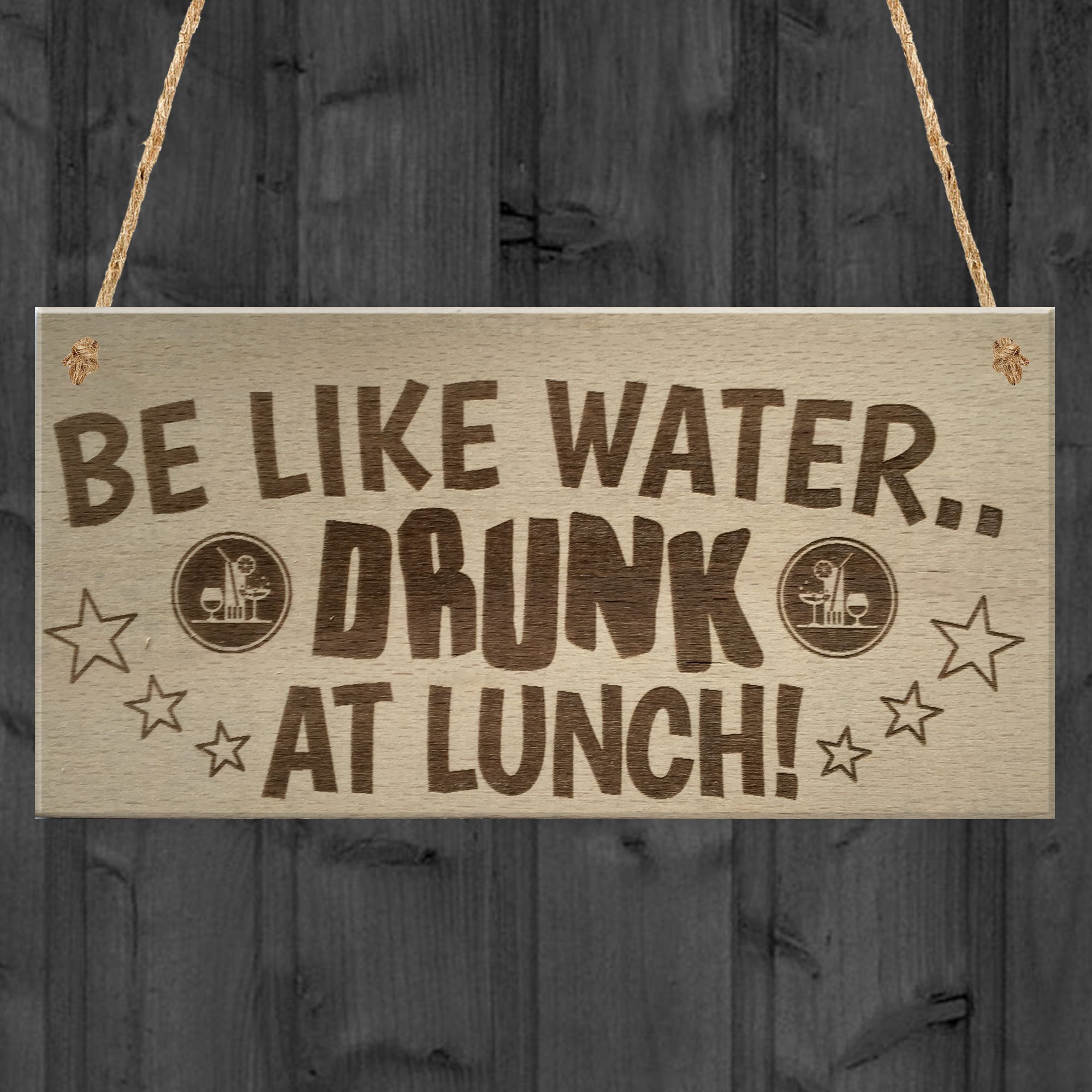 Red Ocean Drunk At Lunch Funny Alcohol Colleague Office Pub Bar Gift Wooden Hanging Sign Plaque Wine Beer Sign