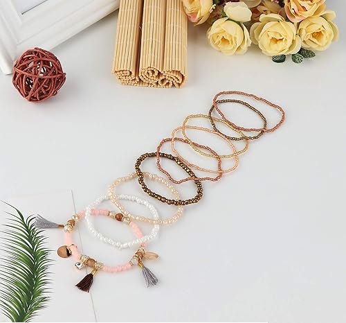 Miniatura 5 de MILACOLATO 6 Juegos de Pulseras de Cuentas Bohemias Multicapa Apilables Pulseras Elásticas Cómodas Pulseras de Dijes Bohemias Multicolor para