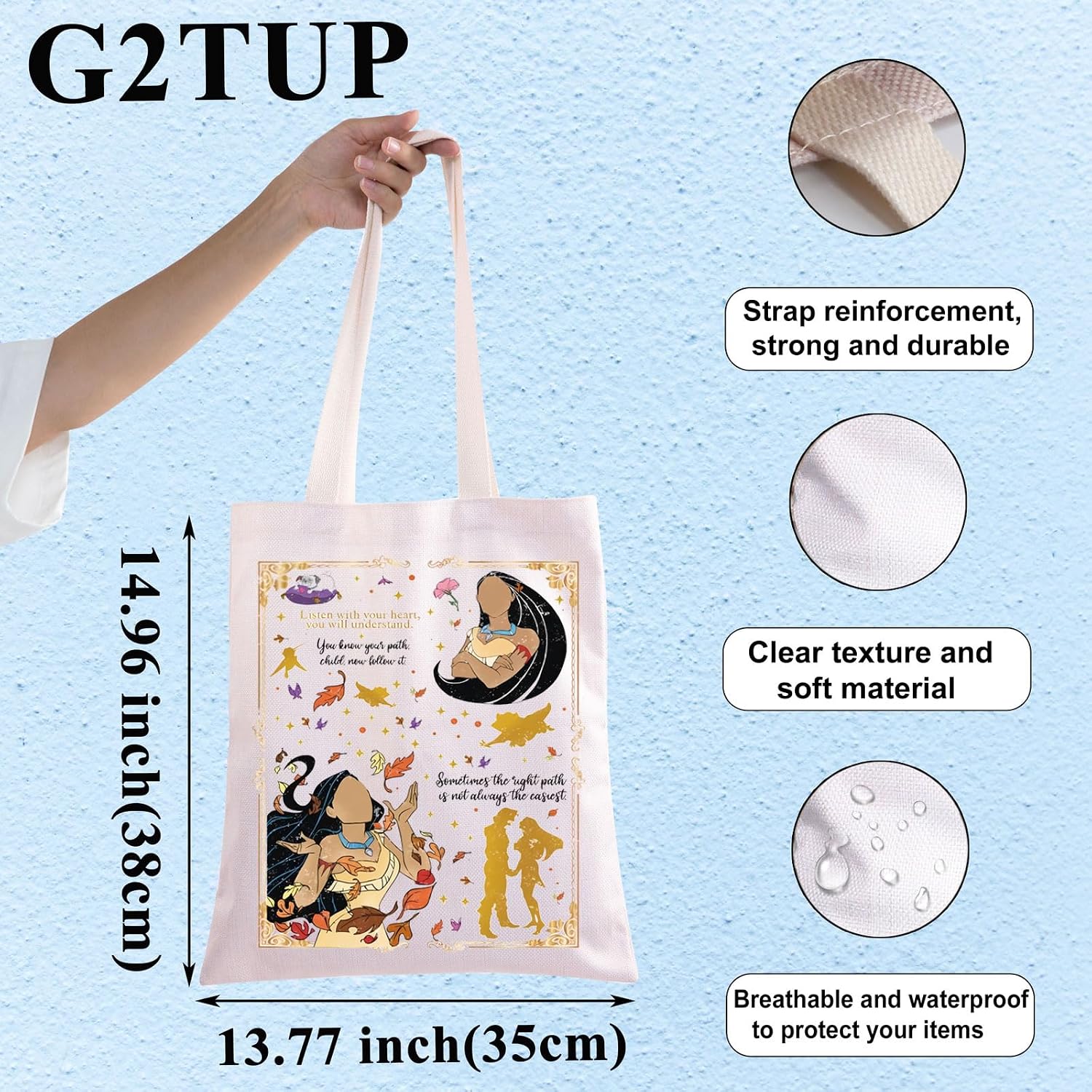 G2TUP Princess Forest Tote Bag Powhatan Woman Fan Gift Listen With Your Heart You Will Understand Tribe Princess Shoulder Bag image 4