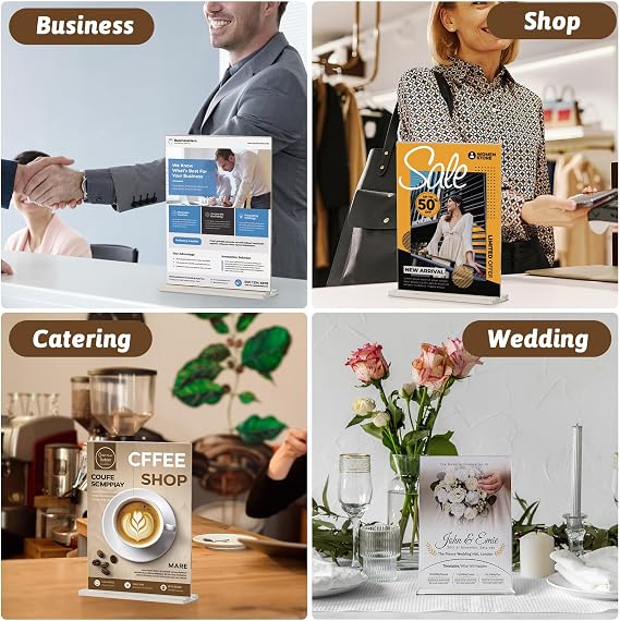 Viymgit A4 Acrylic Sign Holder, 8 Pack Clear Double-Side Table Perspex Display Stand, Plastic Vertical T-Shape Menu Poster Holder for Restaurant, Office, Exhibition, Store