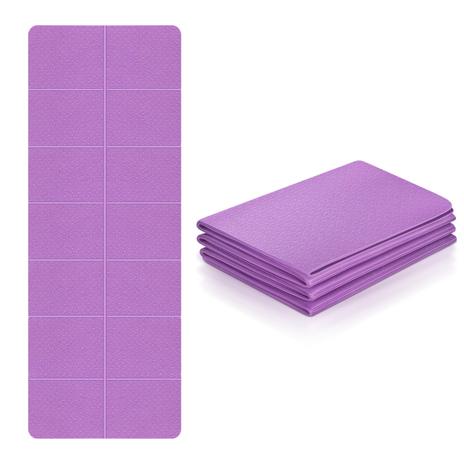 Flintronic Yogamatte Faltbar, Gymnastikmatte Rutschfest Leicht TPE, Fitnessmatte Tragbare, Sportmatte Tragbare für Reise, Pilates, Yoga, Fitness, Sport, Training- 183 x 61 x 0.4 CM Lila