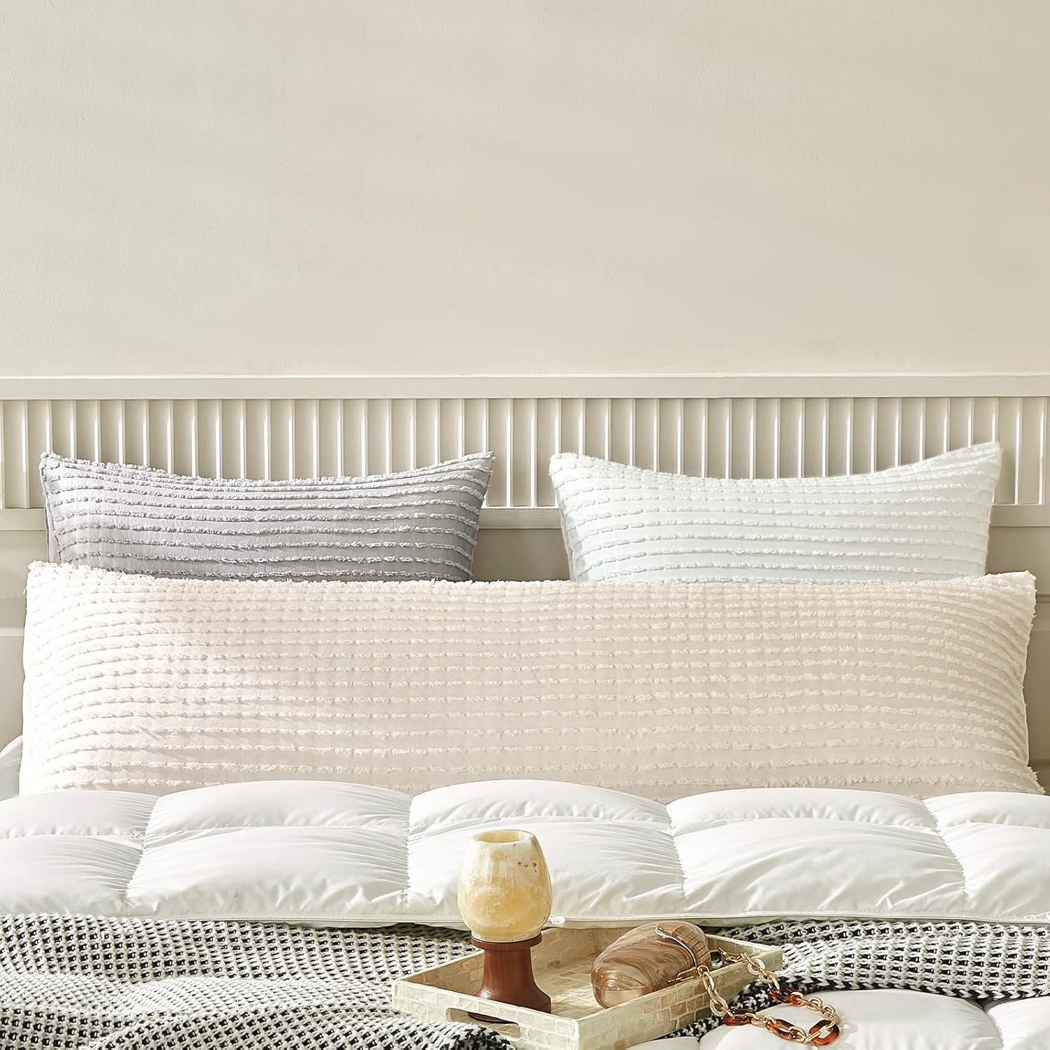 WARMDERN Beige Pillow Covers Body Pillow Cover Soft Microfiber Pillow Cases Set of 1 Boho Textured Pillowcase with Envelope Closure(Beige, Body-1 20x54 Inches) - Image 7