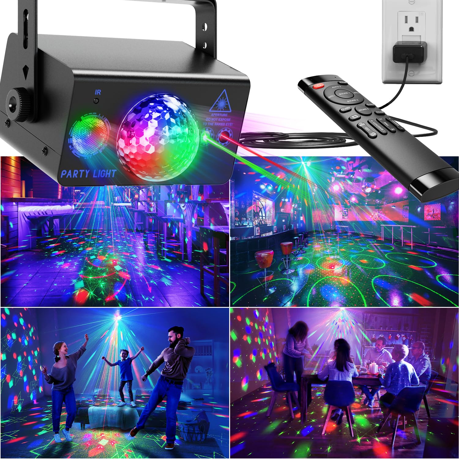 Luci per feste, luci da discoteca Dj Disco Ball LED attivate dal suono, luci da palcoscenico con telecomando per feste, bar, club, pub, Natale, compleanno, matrimonio, vacanze, danza, decorazioni