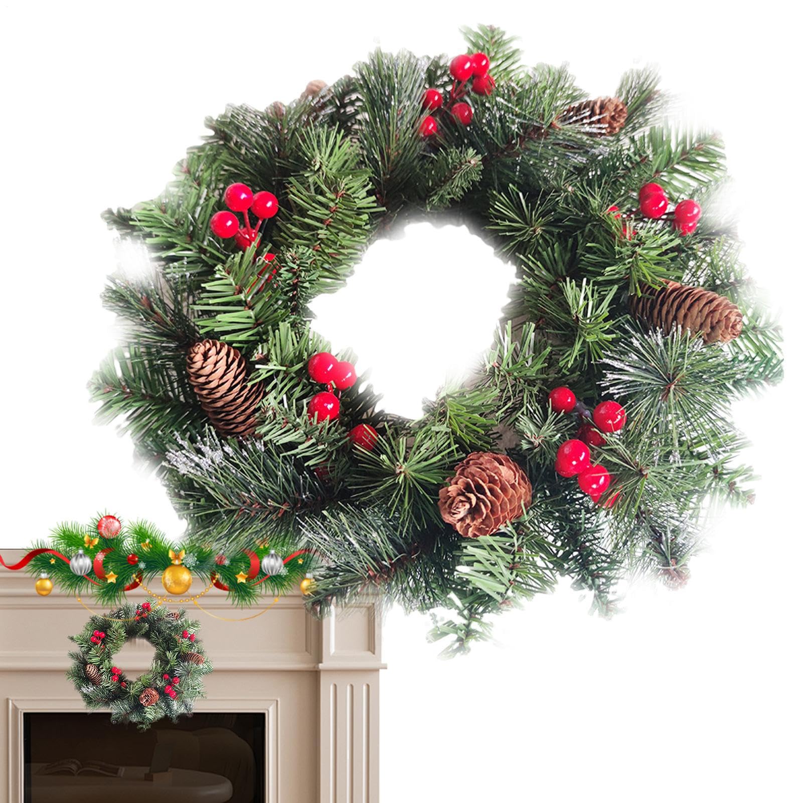 Guirlande de Noël pour porte 40 cm au réalisme saisissant avec éclairage mural chaleureux