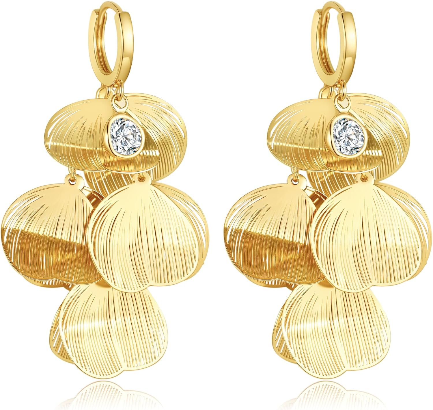 14K Gold Plated Flower Earrings for Women Layered Floral Drop Dangle 14K Gold Plated Statement Earrings Exaggerated Jewelry Gift for Women