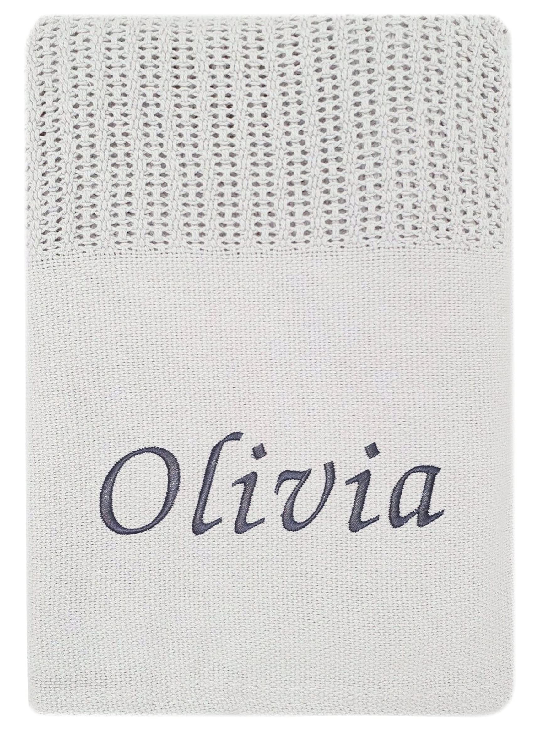 Baby Boy Girl Personalised Cellular Cotton Blanket Embroidered Name (Grey)