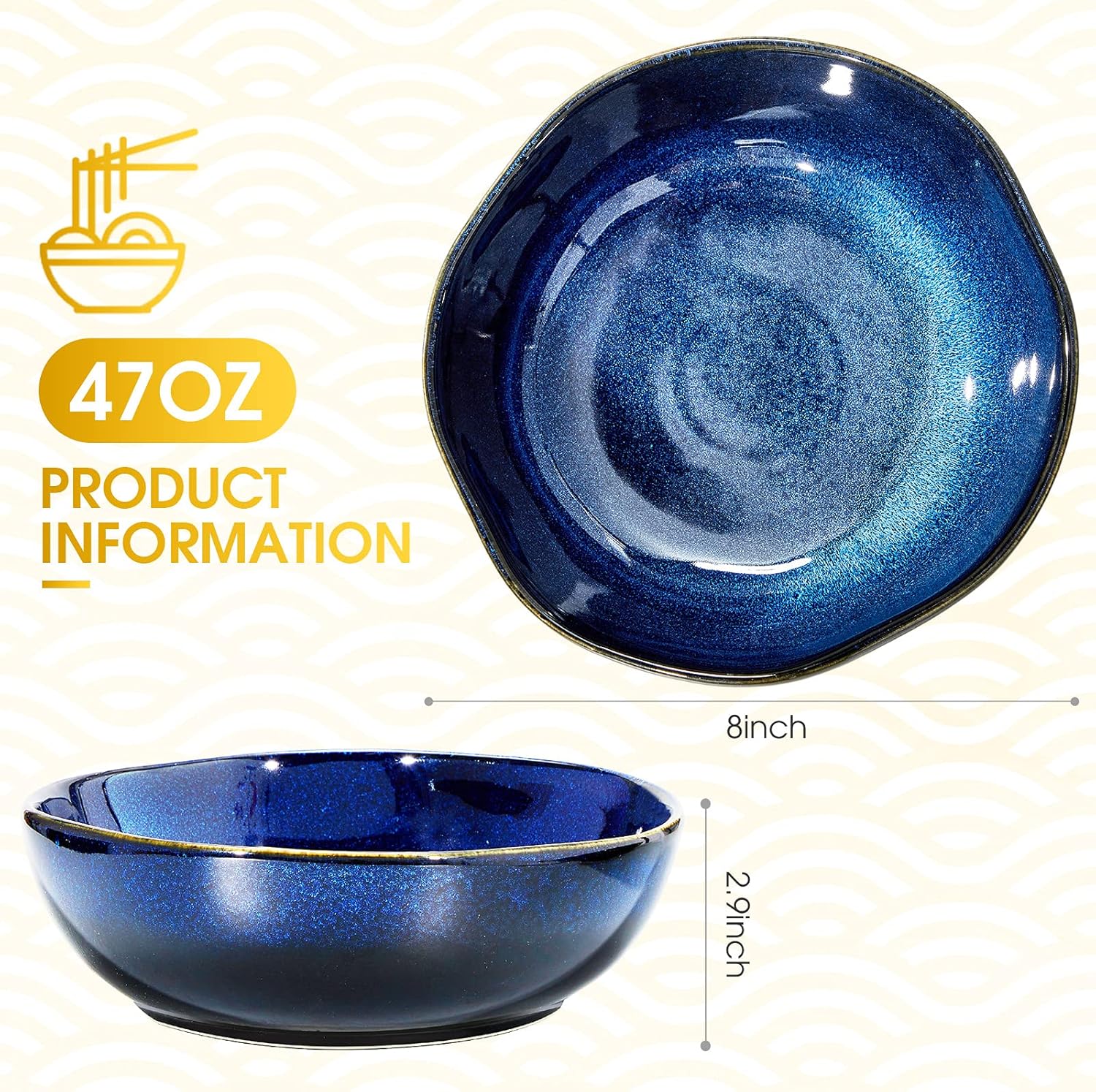 Patelai 2 Pieces Ceramic Fruit Bowl - 47 oz Decorative Pedestal Bowl for Kitchen Counter, Table Countertop & Fruit Bread Candy Snacks Organizer
