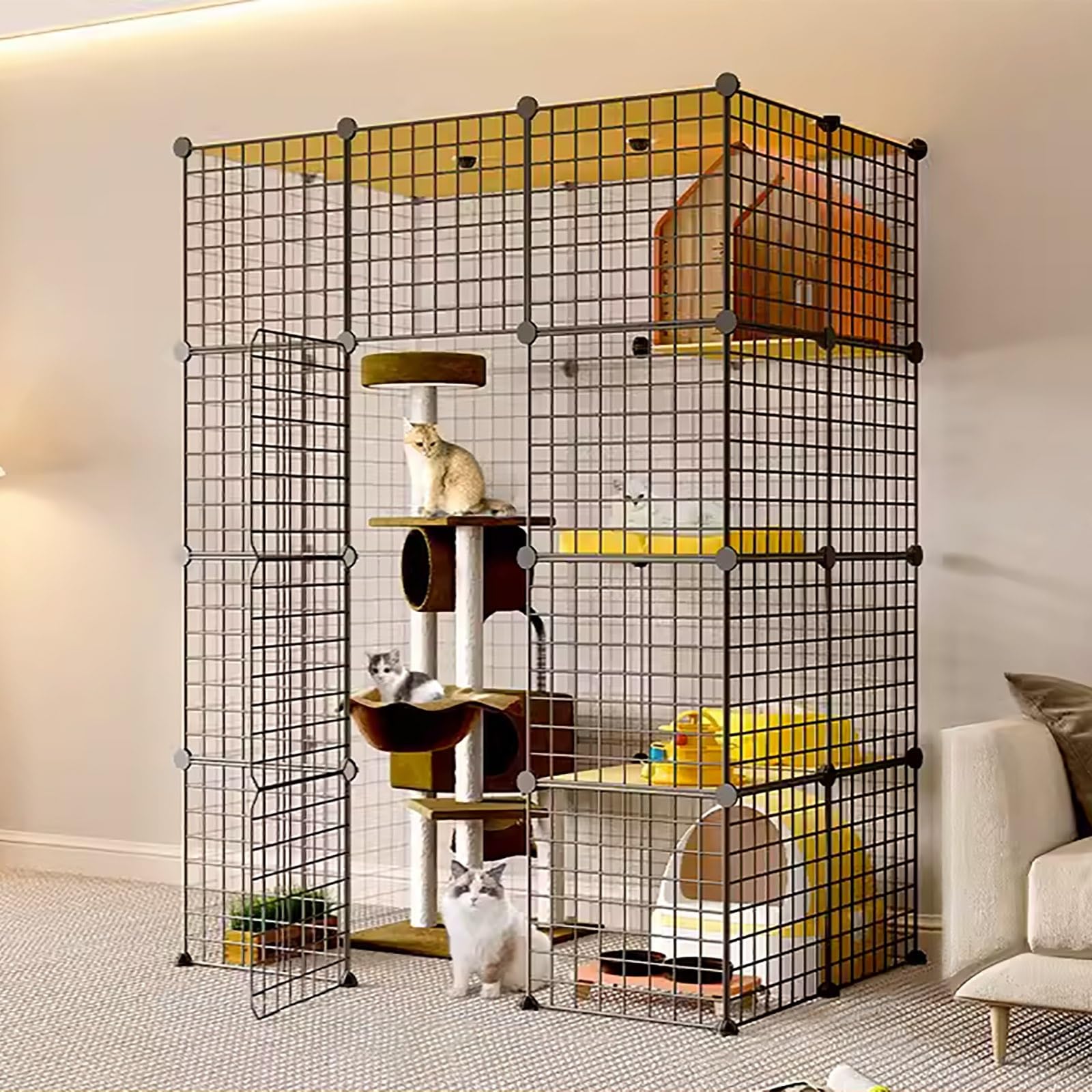 Cage d'intérieur pour chats en métal pliable grand espace