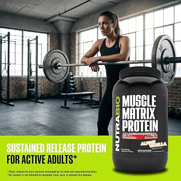 NutraBio Muscle Matrix Protein Powder - 25g of Protein Per Scoop - Whey Isolate and Micellar Casein Combo for Fast and Slow Release - Vanilla - 2 Pounds, 28 Servings