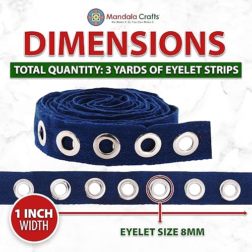 Miniatura 3 de Mandala Crafts The Yard - Cinta de ojales de color azul marino para corsé de ropa, 3 yardas de 0.315 in, cinta de ojales de acero inoxidable Cinta