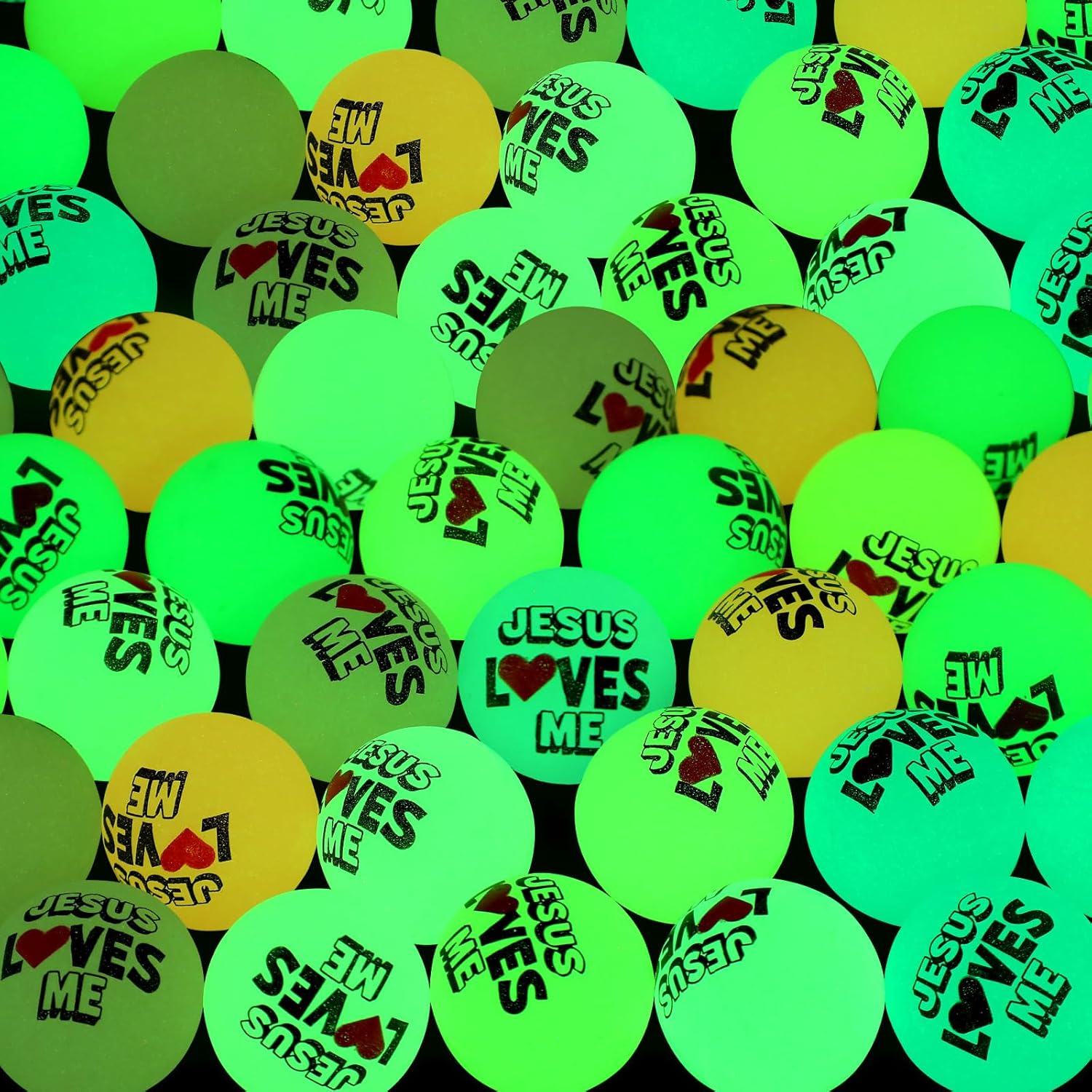 100 Pcs Christian Glow in the Dark Bouncy Balls Bulk Easter Jesus Loves Me Bouncing Balls 1.25 Inch Bible Verse Christian Religious Gifts for Church Sunday School Supply