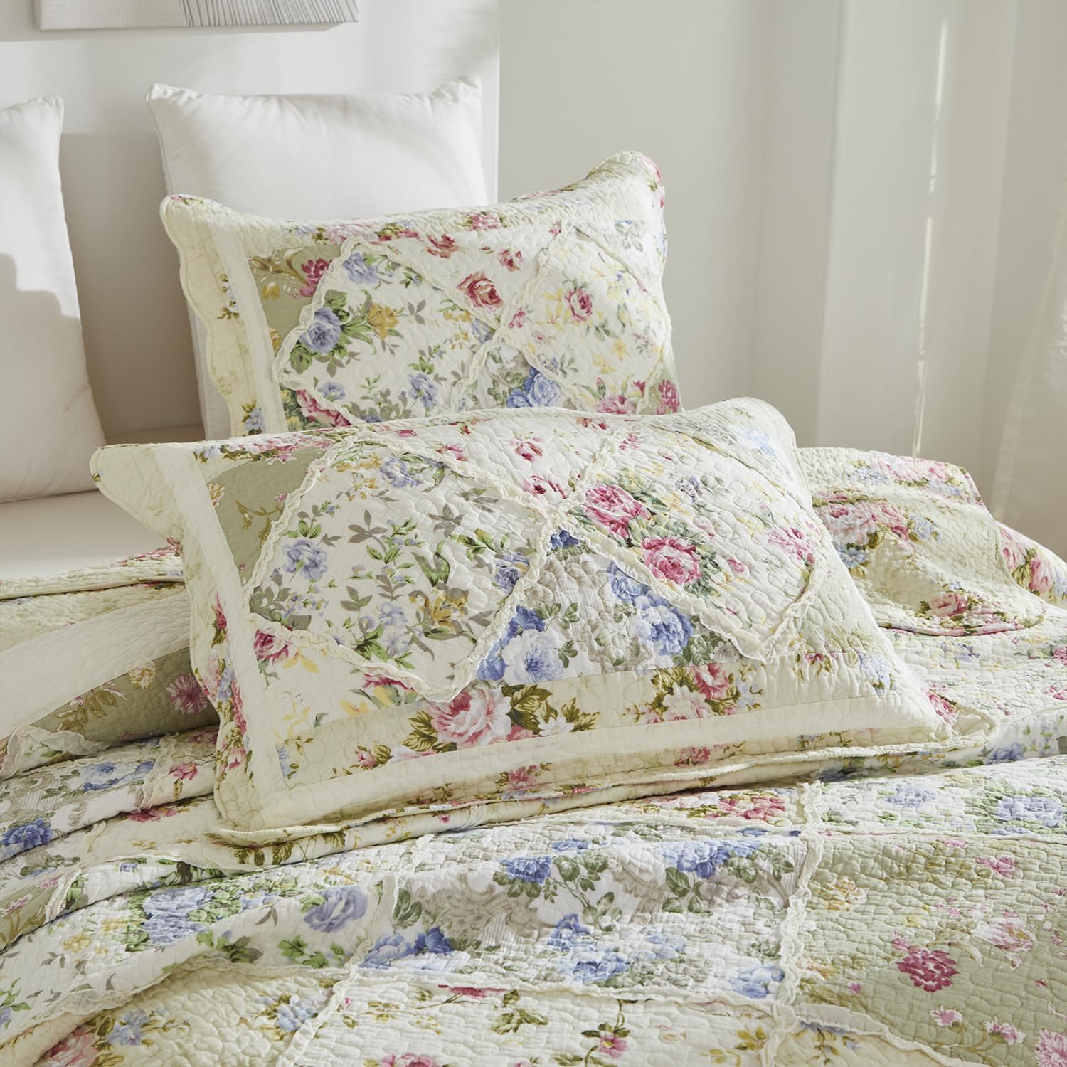 Brandream King Size Quilt Set Cotton Patchwork Quilts Country Rustic Rose Floral Coverlet Set 3-Piece - Image 9