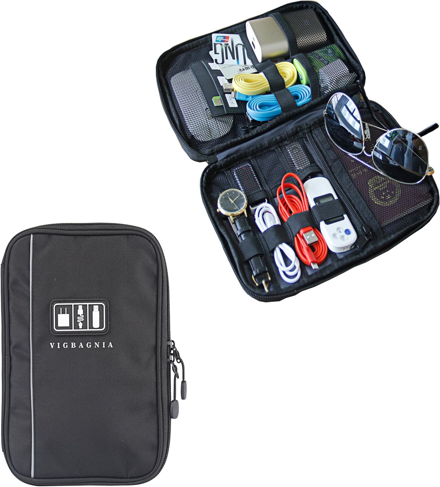 VIGBAGNIA Electronic Organizer Double Layer Cord Organizer Bag Electronics Accessories Case Business Leisure Travel Gear Carry Bag for Phone Charger and Cable