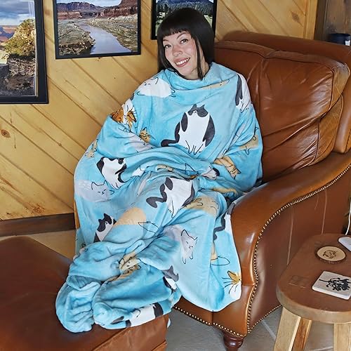 Miniatura 2 de Catalonia Manta de forro polar con mangas y bolsillos para los pies para adultos, mujeres y hombres, manta de microfelpa cómoda con mangas