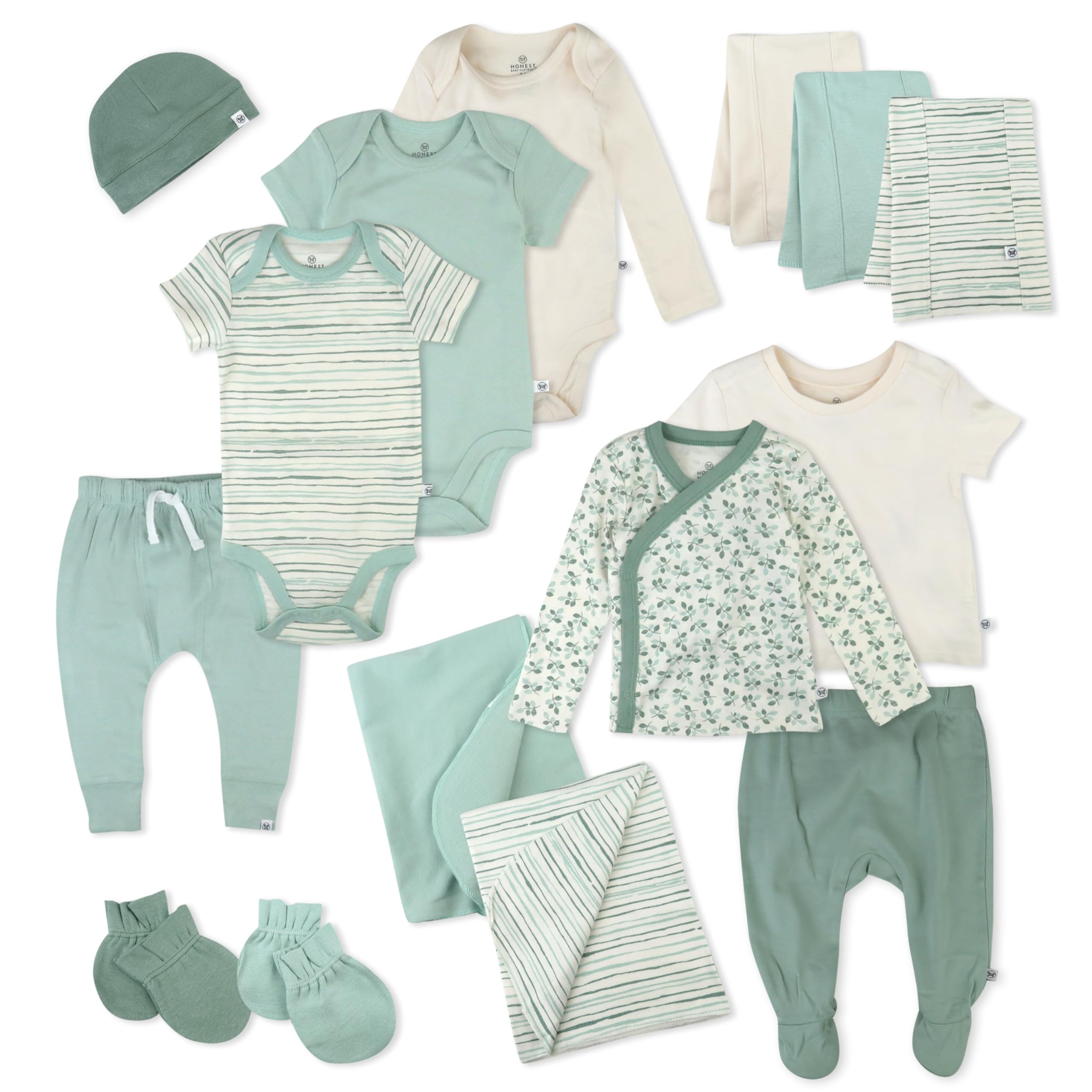 HonestBaby Baby 15-Piece Welcome Home Gift Set 100 Organic Cotton for Newborn Infant Baby Boys Girls Unisex